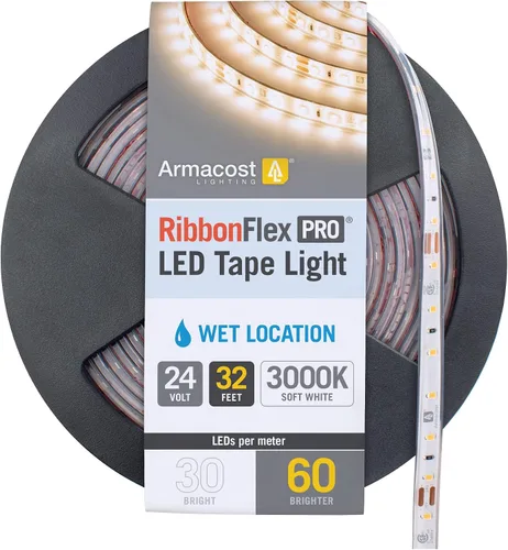 Vista 15 de Armacost Lighting RibbonFlex Pro 135410 - Cinta de luz blanca cálida (2700 K), 60 LEDs/M, 8.2 ft, 24 V