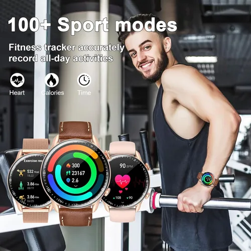 Vista 5 de LogHog Relojes inteligentes para mujeres y hombres, Android, iPhone, redondo, 1.43HD, pantalla AMOLED, Bluetooth, moderno, actividad, calorías