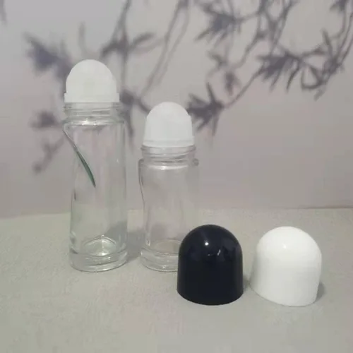 Vista 3 de lasenersm 2 botellas de rodillo desodorante de vidrio transparente de 2.4 fl oz/2.36 onzas con bola de plástico y tapa negra, botellas