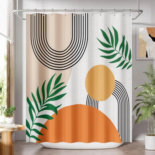 Vista 18 de AmazerBath Cortina de ducha, juego de cortina de tela ombre negra con 12 ganchos, cortina de ducha lavable de tela en negro y blanco, cortina