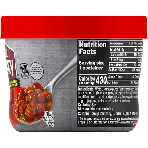 Vista 6 de Campbell's Chunky Hot & Spicy Beef & Bean Firehouse Chili Tazón para microondas, 15.25 onzas