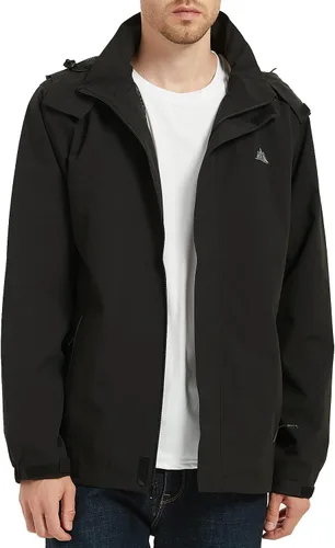 Vista 3 de MOERDENG Chaqueta impermeable para hombre, ligera, con capucha, para senderismo, cortavientos softshell