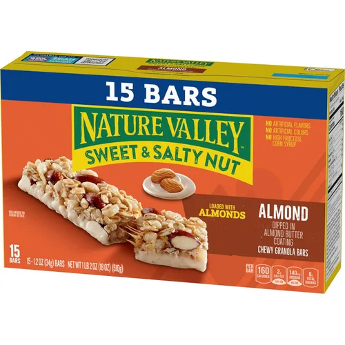 Vista 4 de Nature Valley Barras de granola de nueces dulces y saladas, almendra, 15 barras, 18 onzas