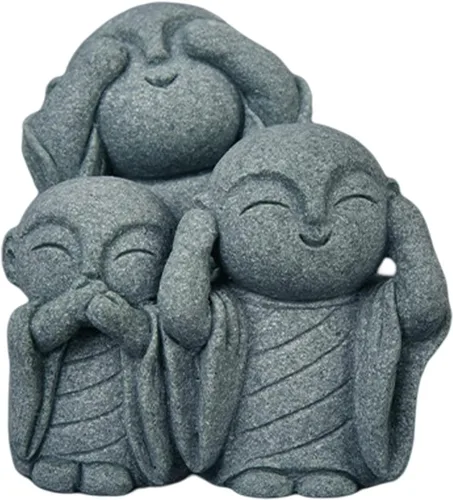 Vista 6 de livelyfish Estatua de monje rezante de Bosatsu de Bosatsu japonés de Buda Bosatsu Feng Shui, piedra arenisca feliz/sonriente en miniatura, adorno
