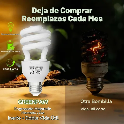 Vista 4 de Bombilla UVB de reptil 5.0 15W, base compacta de luz fluorescente
