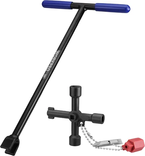 Vista 8 de WORKPRO Llave de medidor de agua de 17" con llave de utilidad de 4 vías, llave de apagado de agua de acero resistente con mango en T antideslizante