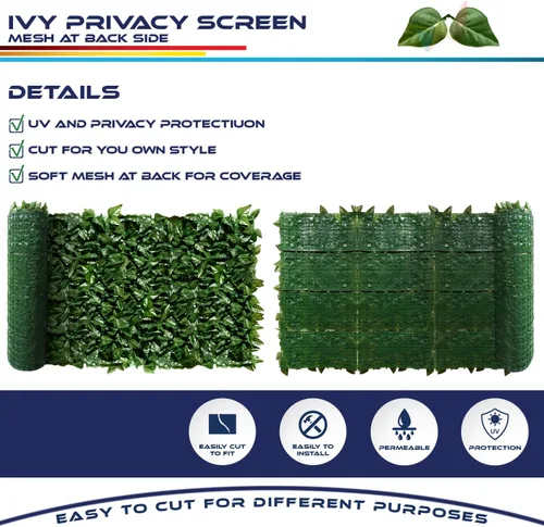 Vista 3 de Windscreen4less Rejilla para valla de privacidad de hojas sintéticas de 03 x 02 pies, cubierta de valla de hojas de laurel artificial, decoración