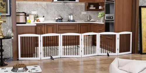 Vista 40 de PUPETPO Puerta independiente para mascotas para perros, puerta plegable de madera para perros para casa, escaleras, entradas, valla de seguridad