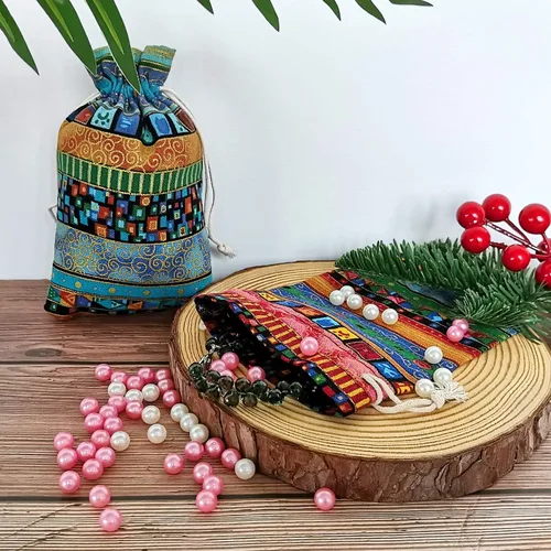 Vista 6 de SumDirect Bolsa de arpillera de lino estilo étnico egipcio, 20 bolsas de regalo de 4 x 6 pulgadas con cordón, bolsas de algodón reutilizables