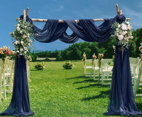 Vista 39 de Warm Home Designs Paquete de Tela para Arco de Boda Tiene 2 Scarves de 216 Pulgadas (18 Pies) en Tela Azul Marino y Blanco para Ceremonia de Boda