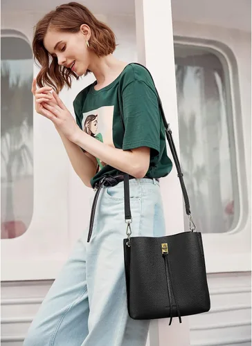 Vista 2 de BOSTANTEN Bolsos de cuero para mujer, bolsos de mano de diseñador para mujer, bolso cruzado de hombro para el trabajo diario, Bolsas de cubo