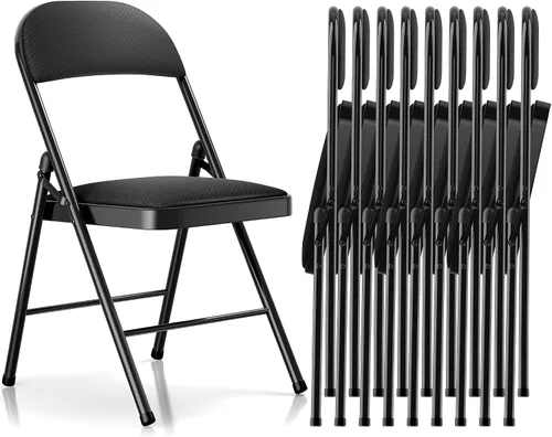 Vista 23 de Fenbeli Paquete de 1 silla plegable con cojín, silla de metal negro con asiento acolchado y marco de acero duradero, sillas plegables de capacidad