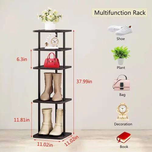 Vista 3 de SORCEDAS Estante vertical para zapatos de 5 niveles, organizador de almacenamiento de zapatos de madera para ahorrar espacio, estante estrecho