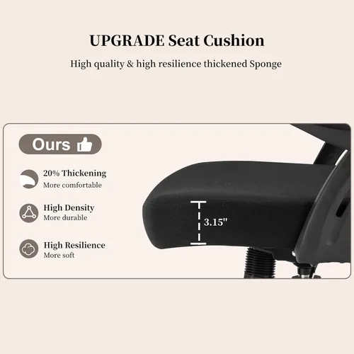 Vista 7 de Silla de oficina ergonómica, cómoda silla de escritorio con brazos abatibles, silla de computadora de malla con soporte lumbar ajustable, sillas