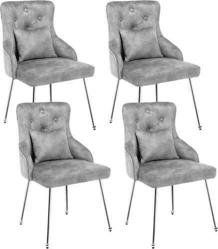 Vista 9 de Sillas de comedor de terciopelo, sillas de acento tapizadas de terciopelo, silla de cocina con patas de metal y almohada lumbar para comedor, sala