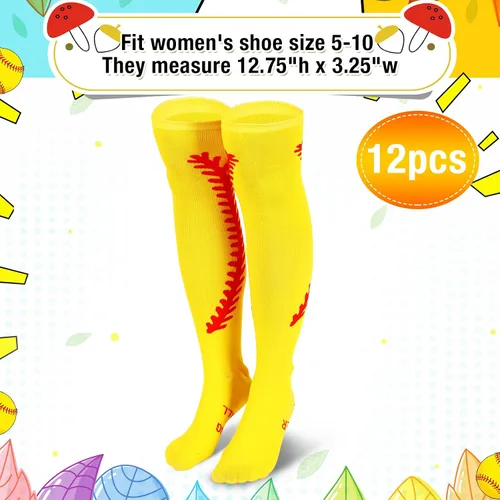 Vista 2 de 12 pares de calcetines de sóftbol, 100 calcomanías de sóftbol para regalos de equipos deportivos