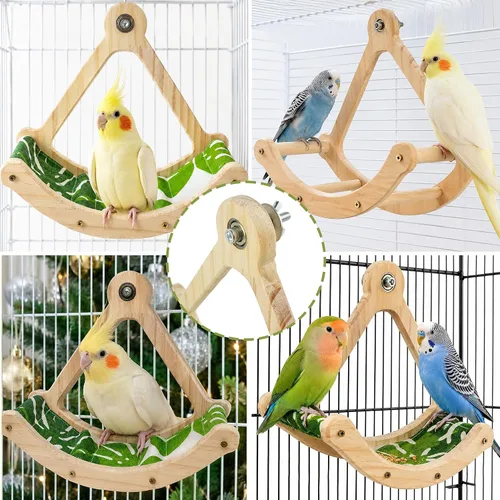 Vista 4 de FlidRunest Juguete de perca de pájaro mejorado con hamaca, juguete interactivo mecedora de periquitos, juguetes de forrajeo, hamaca de tela verde