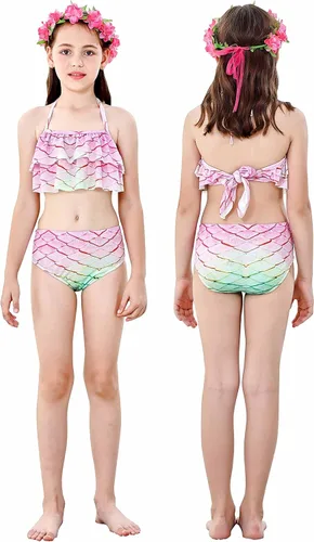 Vista 5 de Colas de sirena para nadar para niñas, 5 piezas, conjunto de traje de baño de bikini de 4 a 13 años