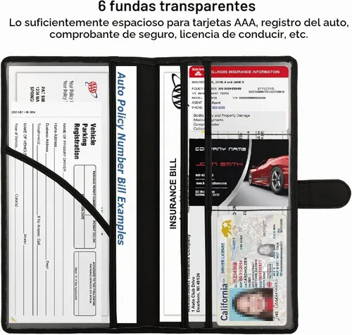Vista 3 de Soporte para Registro de Auto y Seguro, Organizador de Guantera de Vehículo de Cuero con Cierre Magnético para Documentos, Tarjetas, Licencia