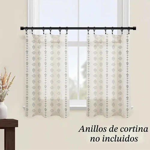 Vista 3 de Cortinas de Cocina Lino Rosa de 24 Pulgadas de Largo, Cortinas para Cocina y Sala Modernas 2024 2025, Negro