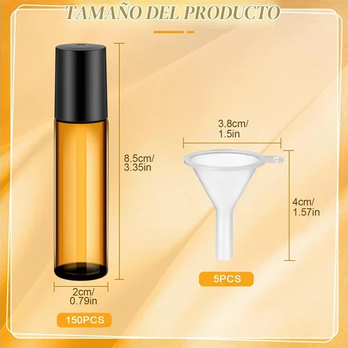 Vista 2 de 96 piezas de botellas de rodillo para aceites esenciales de 10 ml, botellas de vidrio vacías con bolas de acero inoxidable, a prueba de fugas
