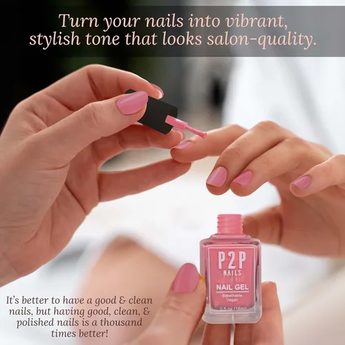 Vista 2 de P2P Nails Esmalte de uñas en gel vegano rosa – Esmalte de uñas de secado rápido – Gel de uñas de textura suave en colores vibrantes – Esmalte en gel