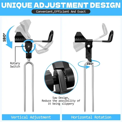Vista 6 de Fishing Rod Holder for Ground, 2/4pcs Fishing Pole Holders for Ground, Bank Fishing Rod Holder with 360° Adjustable Extra Long Drill Stake Rod Stand