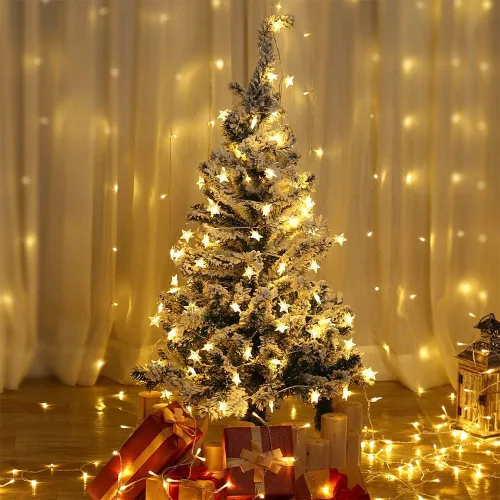 Vista 6 de ANJAYLIA 20 luces LED de cadena de estrellas de 10 pies, luces de hadas de Navidad operadas con batería para decoración interior y exterior, fiesta