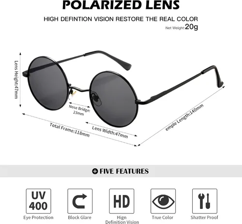 Vista 4 de Pro Acme - Gafas de sol polarizadas redondas para hombre y mujer, estilo John Lennon