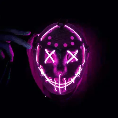 Vista 4 de Máscara de la Purga con luz LED Jason, máscara de miedo de Halloween para niños, adultos, hombres y mujeres, fiesta de festival de Halloween
