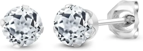 Vista 26 de Gem Stone King Aretes redondos de plata de ley 925 con piedra natal de 0.157 in para mujer