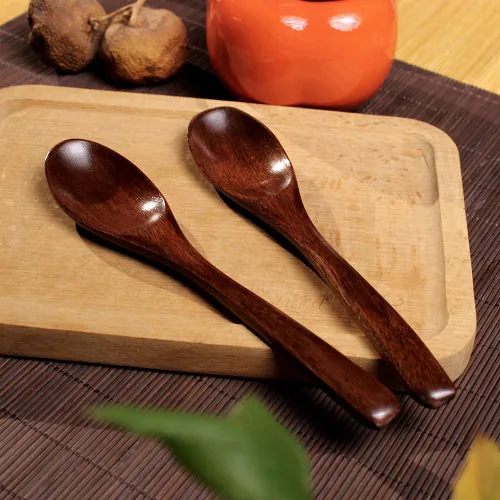 Vista 2 de 2 cucharas de madera natural nanmu de 6 pulgadas y 5.9 in, cucharas de madera, cucharas de sopa, cucharas de servir, cucharadita de madera