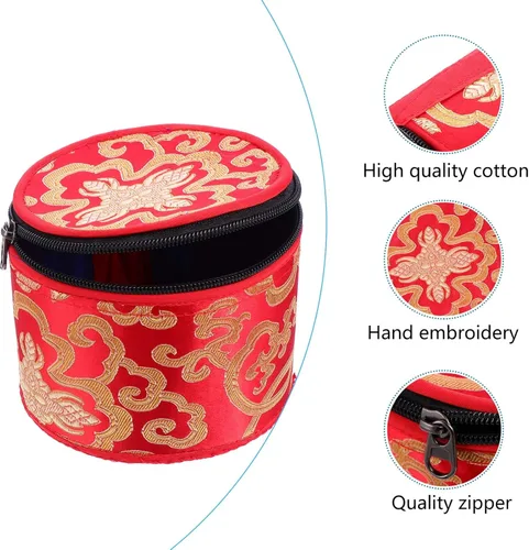 Vista 9 de Bolsa tibetana con cremallera para cuenco de meditación budista, soporte portátil de viaje al aire libre, caja de almacenamiento de 4.7 x 3.7 in