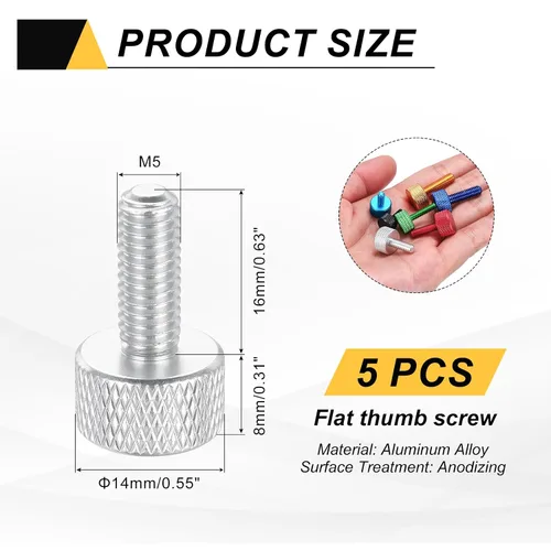 Vista 122 de MECCANIXITY 5 piezas M6x14mm Tornillos de pulgar estriado de cabeza plana, pernos de rosca completa de aleación de aluminio sólido para carcasas
