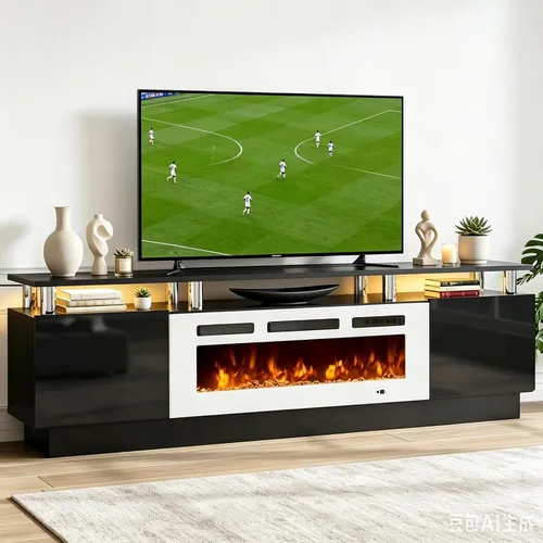 Vista 10 de oneinmil Soporte de TV con chimenea de 70 pulgadas para sala de estar, centro de entretenimiento con chimenea eléctrica con luces LED dobles