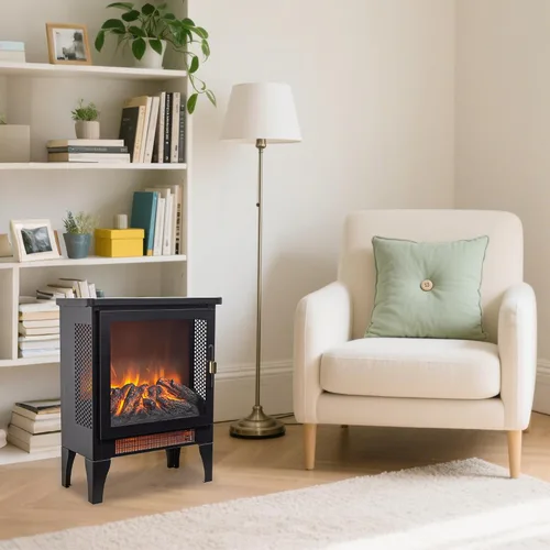 Vista 7 de Calentador eléctrico independiente de chimenea de 17 pulgadas con efecto de llama 3D (negro, 17 pulgadas)