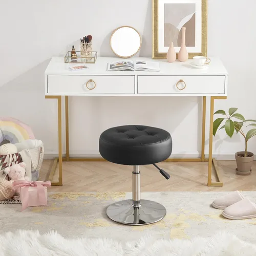 Vista 4 de Gitrah Silla de Tocador Negra para Cuarto de Maquillaje Taburete de Tocador para Cuarto de Maquillaje Redondo Acolchado de Cuero PU Silla