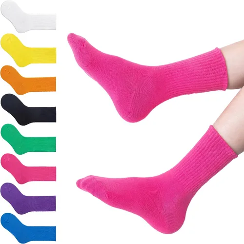 Vista 4 de MINI PANDA Calcetines Crew para niñas, 8 pares de lindos calcetines para niñas