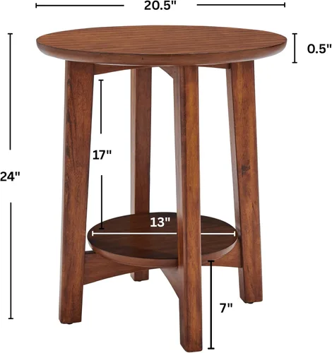 Vista 3 de Alaterre Furniture Monterey - Juego de 2 mesas auxiliares redondas con estante de almacenamiento, mesita de noche moderna de mediados de siglo