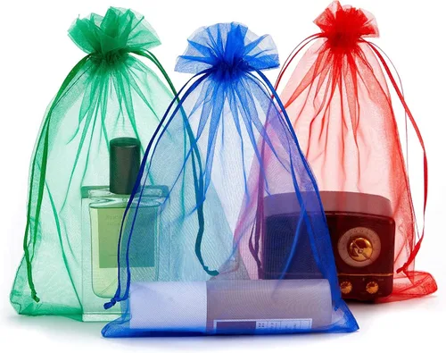 Vista 2 de Volanic 100 unidades de 6 x 9 pulgadas (6.7 x 9.1 in), bolsa de regalo de organza con cordón transparente, bolsa de joyería, bolsa de fiesta, boda