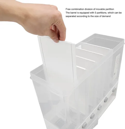 Vista 7 de Dispensador de arroz, dispensador de alimentos secos de 6 rejillas montado en la pared, recipientes grandes de almacenamiento de cereales secos
