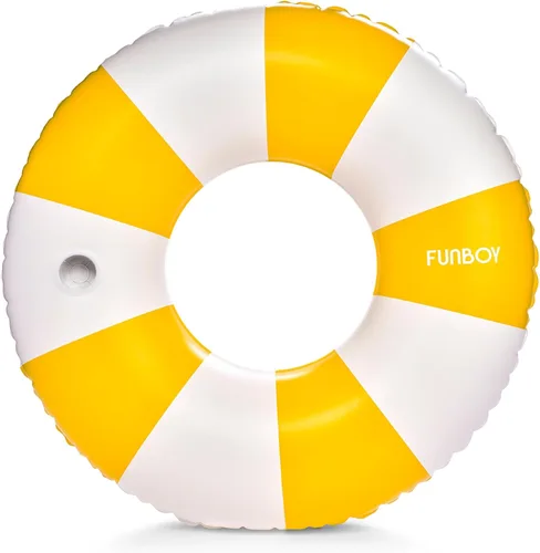 Vista 8 de FUNBOY Flotador inflable gigante de rayas azules con soporte para tazas, tubo interior de 48 pulgadas para adultos, tumbona de piscina