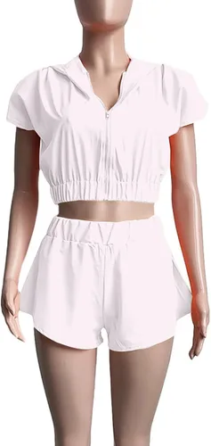 Vista 3 de LYANER Conjunto de dos piezas con capucha y pantalones cortos para mujer