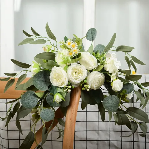 Vista 5 de Paquete de 2 flores artificiales de arco de boda para letrero de boda, arreglos de flores de rosas artificiales, decoración de boda polvorienta