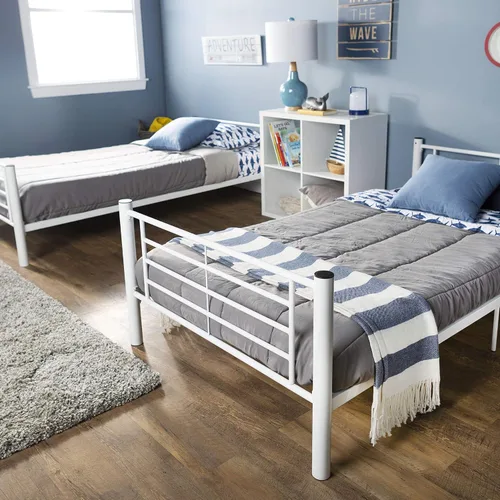 Vista 5 de Walker Edison Elodie - Litera de metal, cama individual sobre cama individual, color blanco