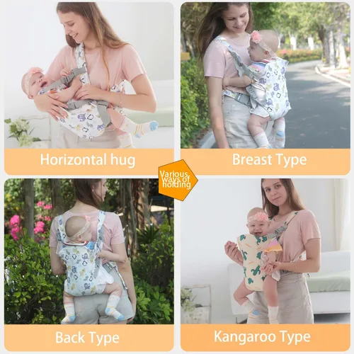 Vista 5 de KIYUMI Portabebés portátil para recién nacido, ligero y transpirable, cadera 4 en 1, transportador para bebés (8-35 libras), oso