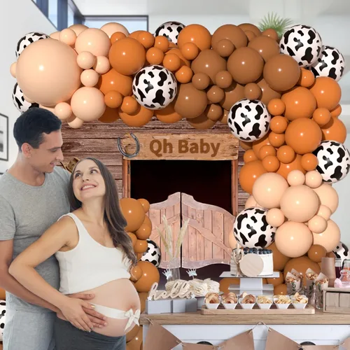 Vista 6 de JOGAMS Kit de guirnalda de arco de globos de vaca con 163 globos con estampado de vaca marrón desnudo para granja, vaquera occidental, temática