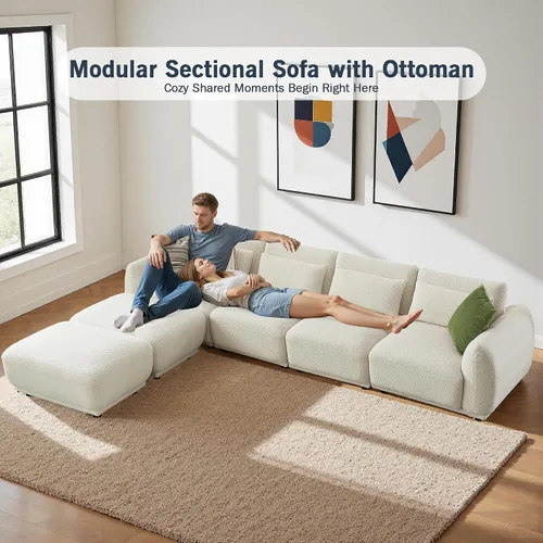 Vista 7 de Sofá seccional, moderno sofá modular en forma de U con otomana, sofá modular modular de nube para sala de estar (beige, juego de 4 + 2 otomanos)