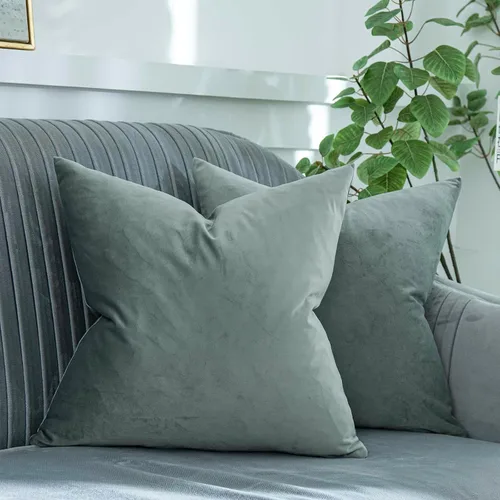 Vista 18 de Juego de 2 fundas de almohada decorativas de terciopelo de 14 x 14 pulgadas con cremallera, fundas de cojín cuadradas suaves y lisas de lujo