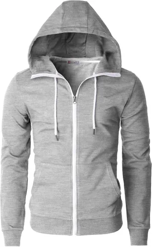 Vista 22 de H2H Sudadera con capucha y cremallera para hombre, ligera, de manga larga, básica, ajustada, de algodón, con bolsillo Cmohol048-gris
